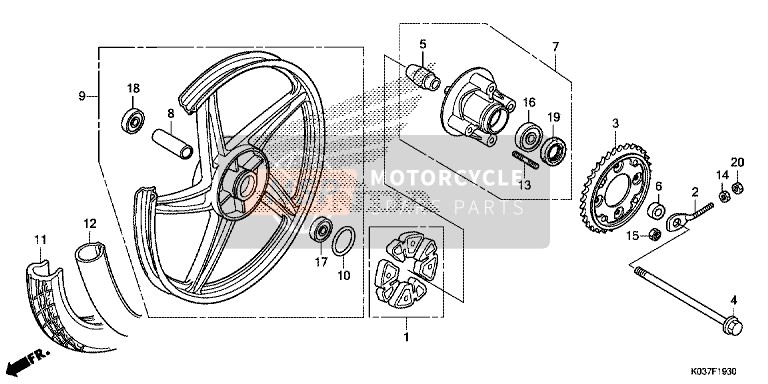 90128KWB600, Bolt, Stud, 8X18, Honda, 3